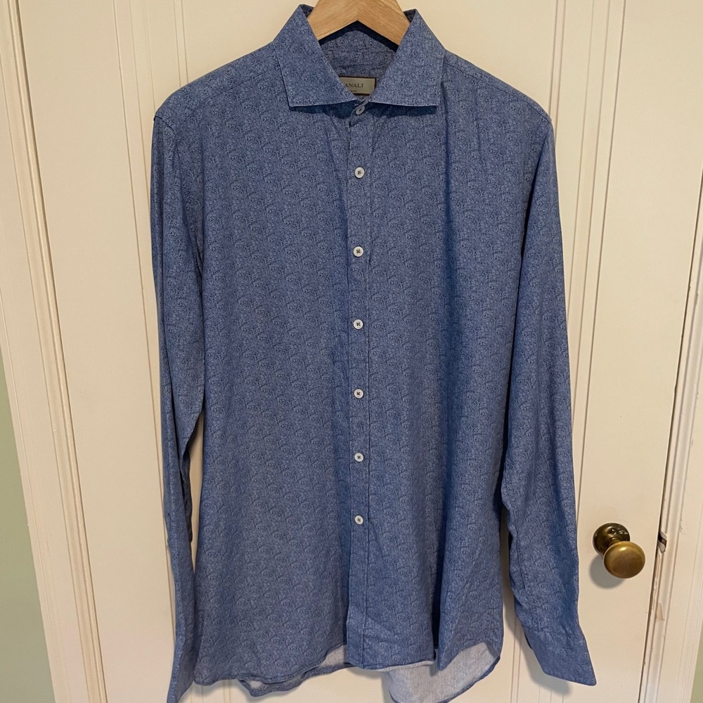 Canali Men's Button Up Dress Shirt Large Blue